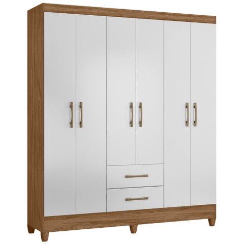 Guarda Roupa Casal Panamá 6 Portas Naturale Branco Moval
