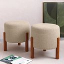 Ver imagem 1 de 2 Puf Puff Redondo com Pés em Madeira 35x35cm Tecido Cor Palha