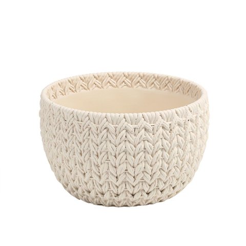 Vaso Decorativo Tramado em Cimento Branco 13cm Cs0014 Btc