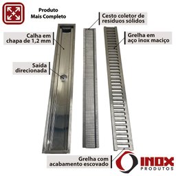 Ralo Pro com Saída em Baixo - Inox 304 (quadr.1/2) 200x20x05 Cm - 4