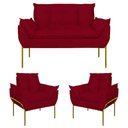 Ver imagem 1 de Kit 02 Poltronas Opala + Namoradeira Base Metal Dourada Cor:vermelho