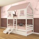Ver imagem 1 de Treliche Casinha Encantada com Kit Escada/ Escorregador Madeira Maciça Branco/ Rosa Megamobilia