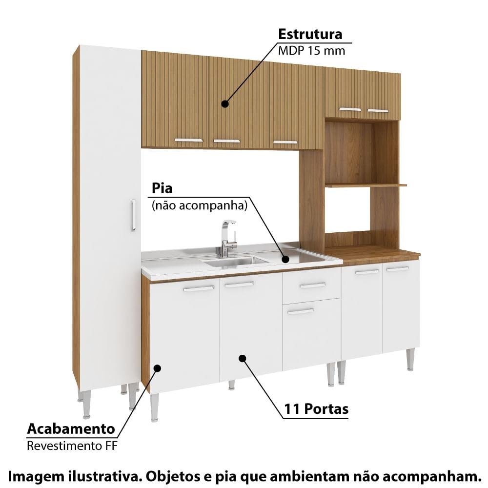 Cozinha Compacta Max VII com 11 Portas - Nogal/Branco/Canela - 2