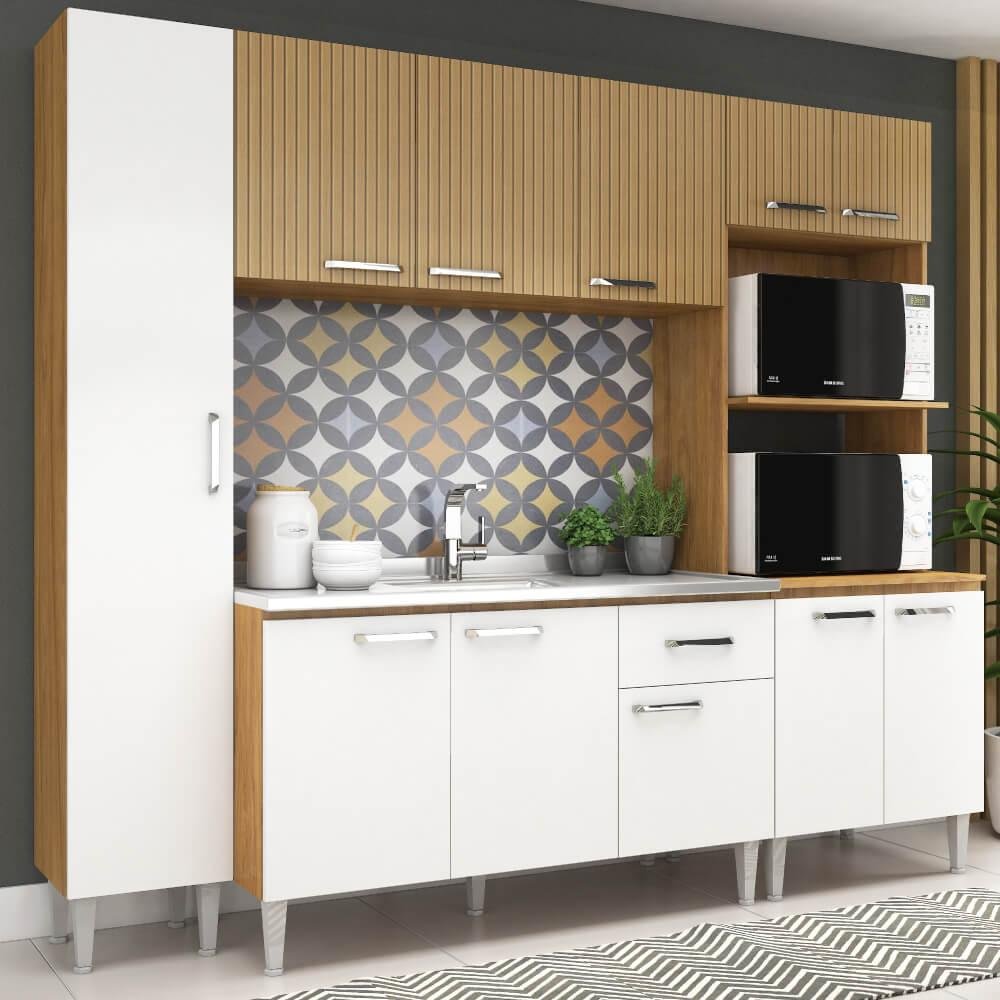 Cozinha Compacta Max VII com 11 Portas - Nogal/Branco/Canela - 1