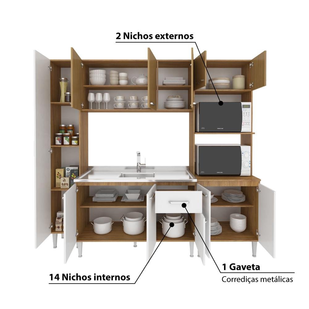 Cozinha Compacta Max VII com 11 Portas - Nogal/Branco/Canela - 3