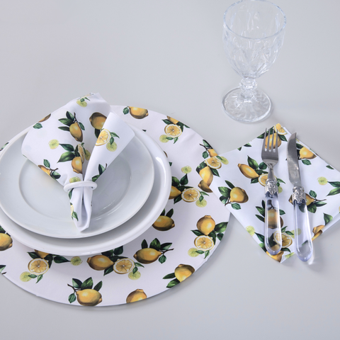 Kit 2 Guardanapos de Tecido Microfibra Estampado 35 X 35cm Limão