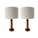 Ver imagem 1 de Kit 2 Abajur Bola Madeira Iluminação Aconchegante Cúpula Tecido