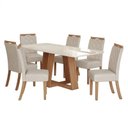 Ver mais imagens de Mesa de Jantar Lins 160cm Canto Arredondado com Vidro Ambiente Nature Off White com 6 Cadeiras Bella
