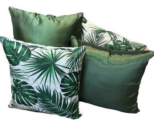 Kit 4 Capas De Almofada 43x43 - Sarja Verde Folhas - 1