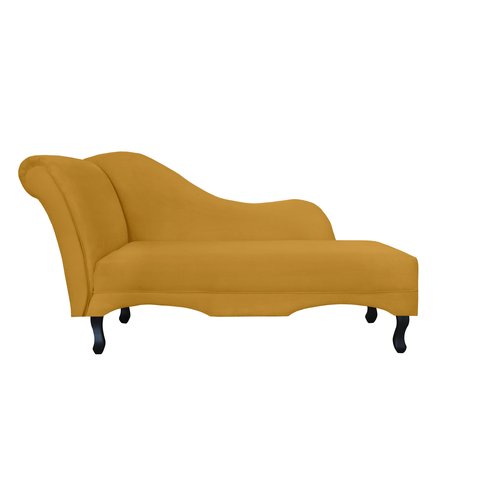 Recamier Decorativo Divã Olivia Couro Amarelo Pés Madeira Mz Decor