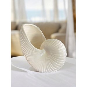 Vaso Decorativo Concha Nautilus Off White em Cerâmica