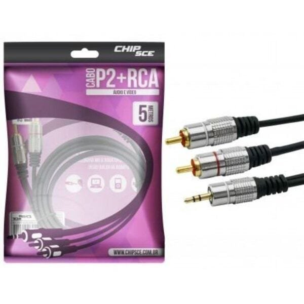 Cabo P2 Estéreo Para 2 Rca - 5 Metros Nickel Fitz 018-0705 - 2