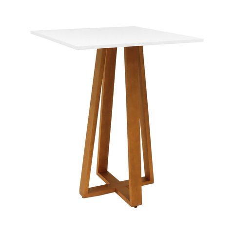 Mesa Bistrô Madri Madeira Maciça e Tampo Quadrado - Amêndoa - Tampo 80x80 Laqueado Branco