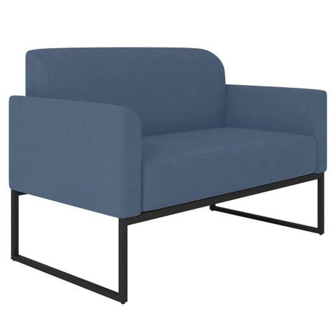 Poltrona Namoradeira Decorativa Isabella Base Industrial Suede Azul Marinho/Preto Gran Belo