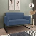 Ver imagem 2 de Poltrona Namoradeira Decorativa Isabella Base Industrial Suede Azul Marinho/Preto Gran Belo