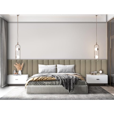 Kit 8 Placas Cabeceira Estofada para Cama Queen - Módulo 20 Cm X 60 Cm:bege