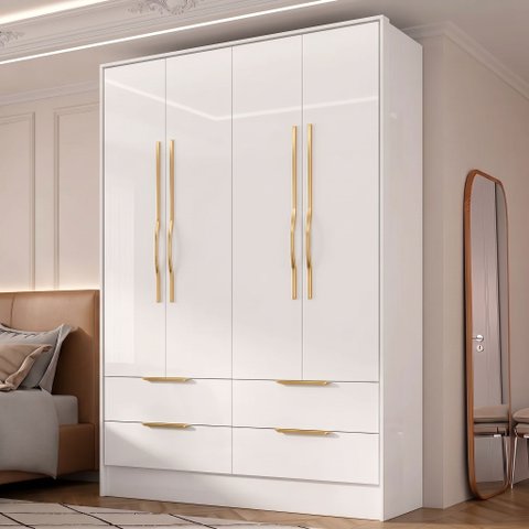 Guarda-Roupa Casal 4 Portas 4 Gavetas Domo Branco