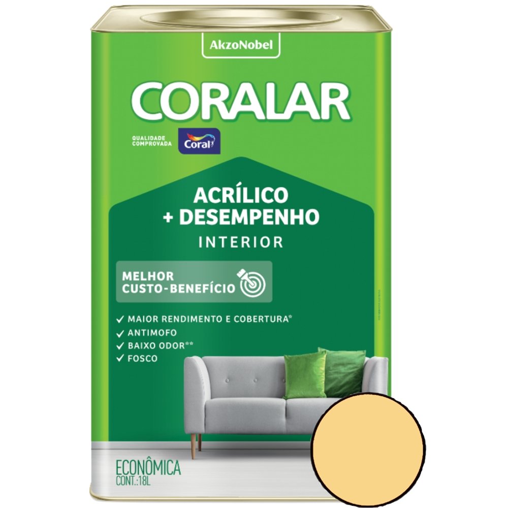Tinta Acrílica Coralar Amarelo Canário 18 Litros - Coral | MadeiraMadeira