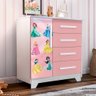 Cômoda Infantil Personagens Princesas 4 Gavetas 1 Porta Mdf Rosa - 1