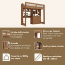 Ver imagem 6 de Cama Alta Infantil Juvenil 2 Portas com Escrivaninha Multifuncional Zwork Yescasa Marrom/Nogal