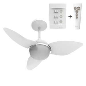 VENTILADOR DE TETO ALISEU SMART BRANCO PLUS COM CONTROLE REMOTO E PAREDE - POTENTE E SILENCIOSO 220V