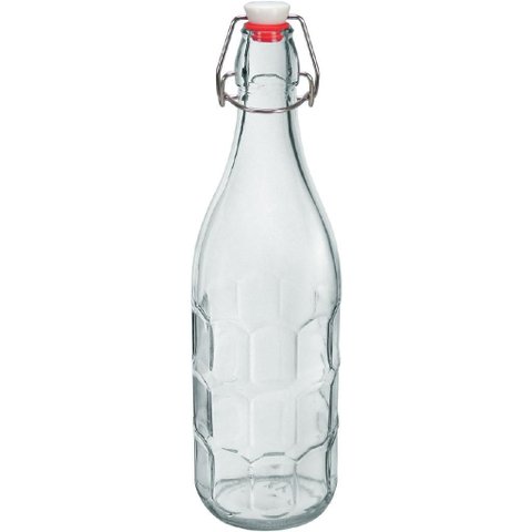 Garrafa de Vidro 1L Transparente 32x8x8cm Água Suco Geladeira Bebidas Tampa Mesa