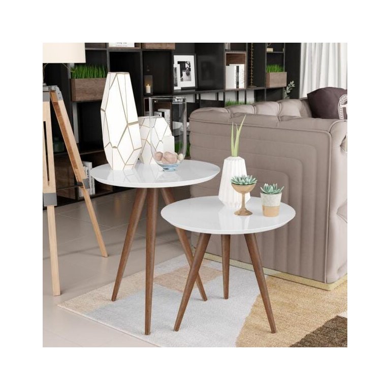 Conjunto de Mesa Lateral e Apoio Retrô Decore - Branco