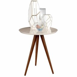 Conjunto de Mesa Lateral e Apoio Retrô Decore - Off White - 4
