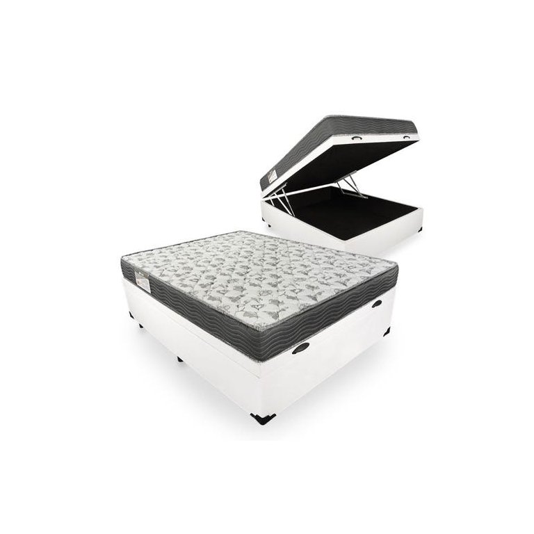 Cama Box com Baú Casal + Colchão de Espuma D33 - Ortobom - Iso 100 138cm - Branco Branco