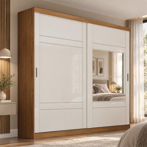 Guarda Roupa Verg 02 Portas Deslizantes Nature/Off White - Móveis Henn