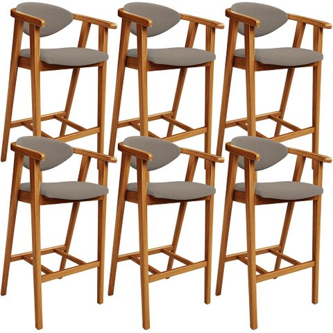 Kit 06 Banquetas Alta para Cozinha Bancada Bar Sala de Jantar Fixa Cecília L02 Bouclê Bege - Lyam