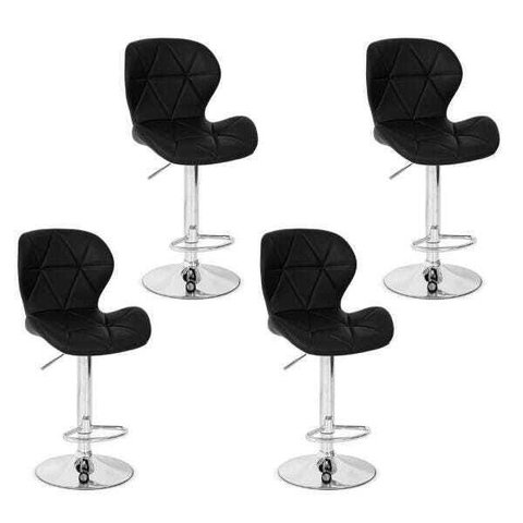Conjunto 04 Banquetas Slim Couro PU Regulagem de Altura - Preta