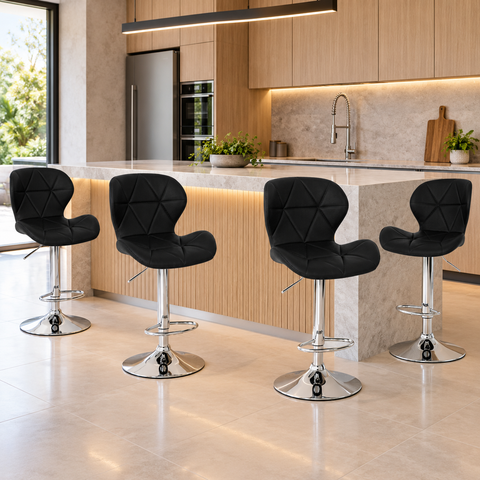 Conjunto 04 Banquetas Slim Couro Pu Regulagem de Altura - Preta