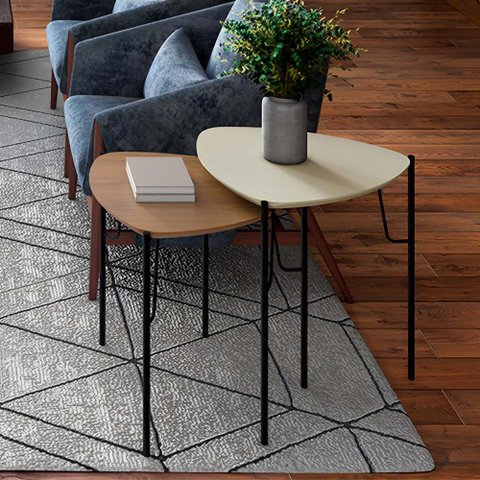 Conjunto de Mesas Laterais para Sala 54cm 100% Mdf Cor:louro e Luna com Preto
