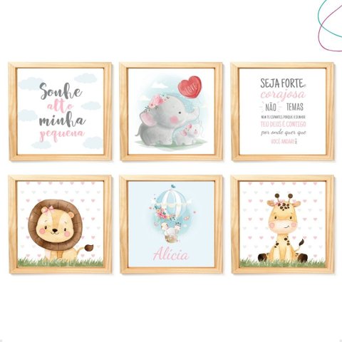 Quadros Decorativos Infantil Quarto de Menina Safari Balão:pinus
