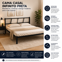 Ver imagem 3 de Cama Casal Preta Aço Reforçado com Cabeceira Moderna e Estrado Resistente