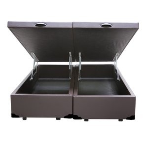 Cama Box Baú Blindado Casal Bipartido HomeQueen Corino Marrom 41x138x188
