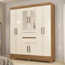 Ver imagem 1 de Guarda Roupa Casal 8 Portas com Espelho e 2 Gavetas Paranaguá - Amêndola Touch/off White