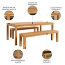 Ver imagem 3 de Mesa Madeira 180cm e 2 Bancos 150cm Floris Carvalho F07 - Mpozenato
