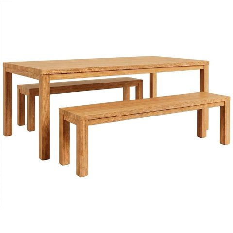 Mesa Madeira 180cm e 2 Bancos 150cm Floris Carvalho F07 - Mpozenato