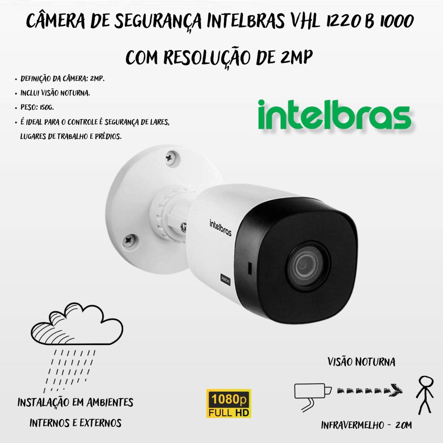 Kit 8 Câmeras Intelbras Vhd 1220 B Full Color Bullet Full Hd 1080p Multi Hd Ir 20m + Dvr Mhdx 3008 - 3