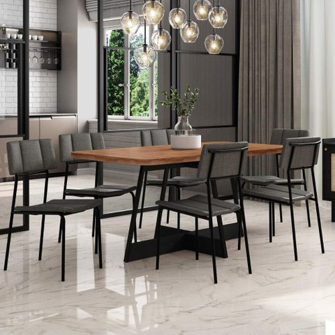 Conjunto Mesa de Jantar 160cm + 6 Cadeiras Lou Estofadas Np