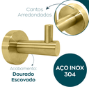 Ver imagem 3 de Cabide Gancho Simples Dourado Escovado de Parede Acessório Aço Inox Banheiro Multiuso Cabideiro Luxo
