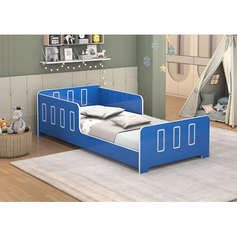 Cama Montessoriana Infantil Azul com Grade de Proteção