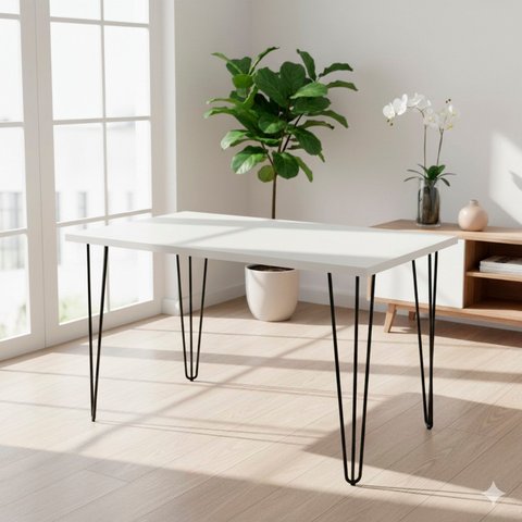 Mesa Industrial 128cm x 75cm Hairpin Legs Branco/Tx