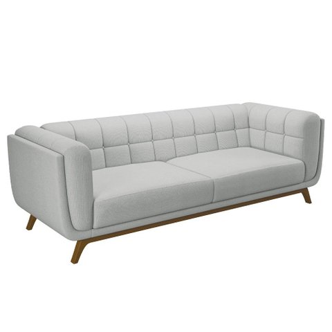 Sofá 03 Lugares para Sala de Estar Pés em Madeira 240cm Florian M03 Linho Cinza - Lyam Decor