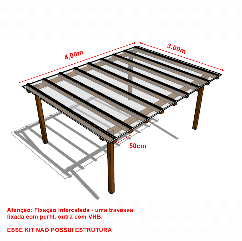 Cobertura Policarbonato Compacto 4,00m x 3,00m - Cristal 3mm - 2