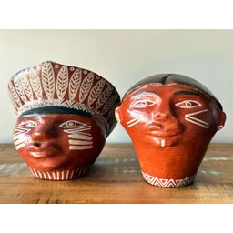 Escultura Cabeça Indígena Terena com Cocar em Cerâmica. Decoração Artesanal - 4