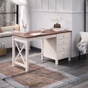Ver imagem 4 de Escrivaninha em Madeira Maciça com 4 Gavetas Branco Envelhecido