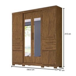 Guarda-Roupa Casal 6 Portas e Espelho Aracaju Castanho Wood - Moval - 4